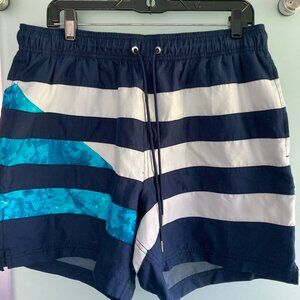 Lands End Mens Swim Trunks Shorts Navy 4 pocket stretch waist XL L Large 36-38